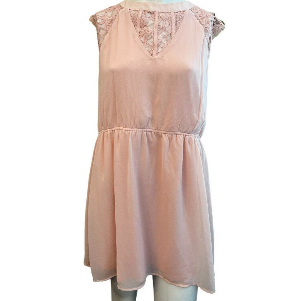 GB Large Blush Pink Fit N Flare Dress Tea Length Blouson Sleeveless Lined New